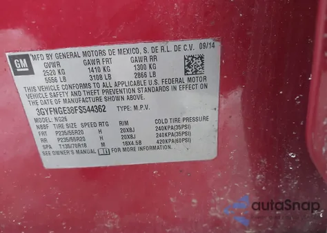 2015 Cadillac Srx Premium Collection from USA, damaged, VIN 3GYFNGE38FS544362